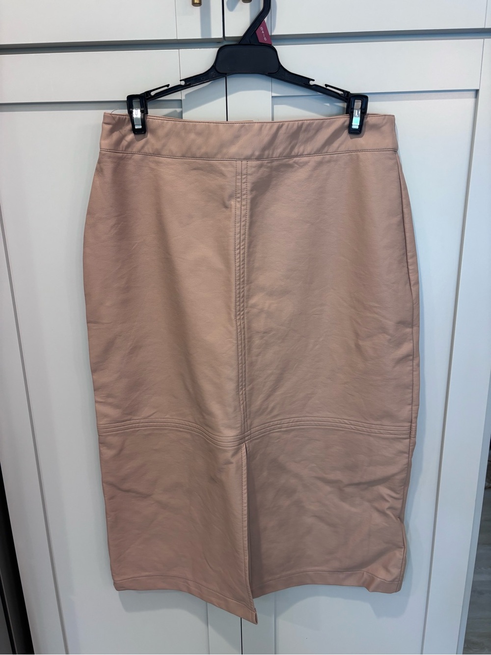 Midi Pencil Skirt in Blush Pink faux leather